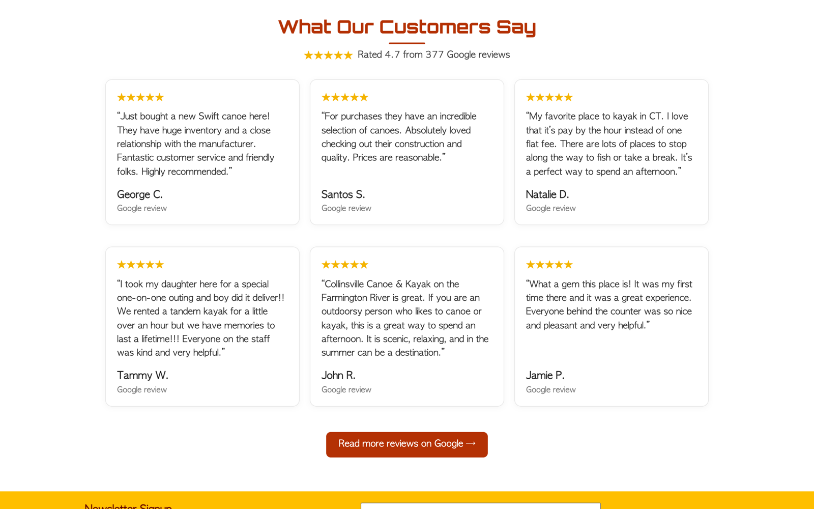 The customer reviews section added to the Why Buy From Us page — a 4.7-star rating from 377 Google reviews above a grid of six real five-star customer testimonials.