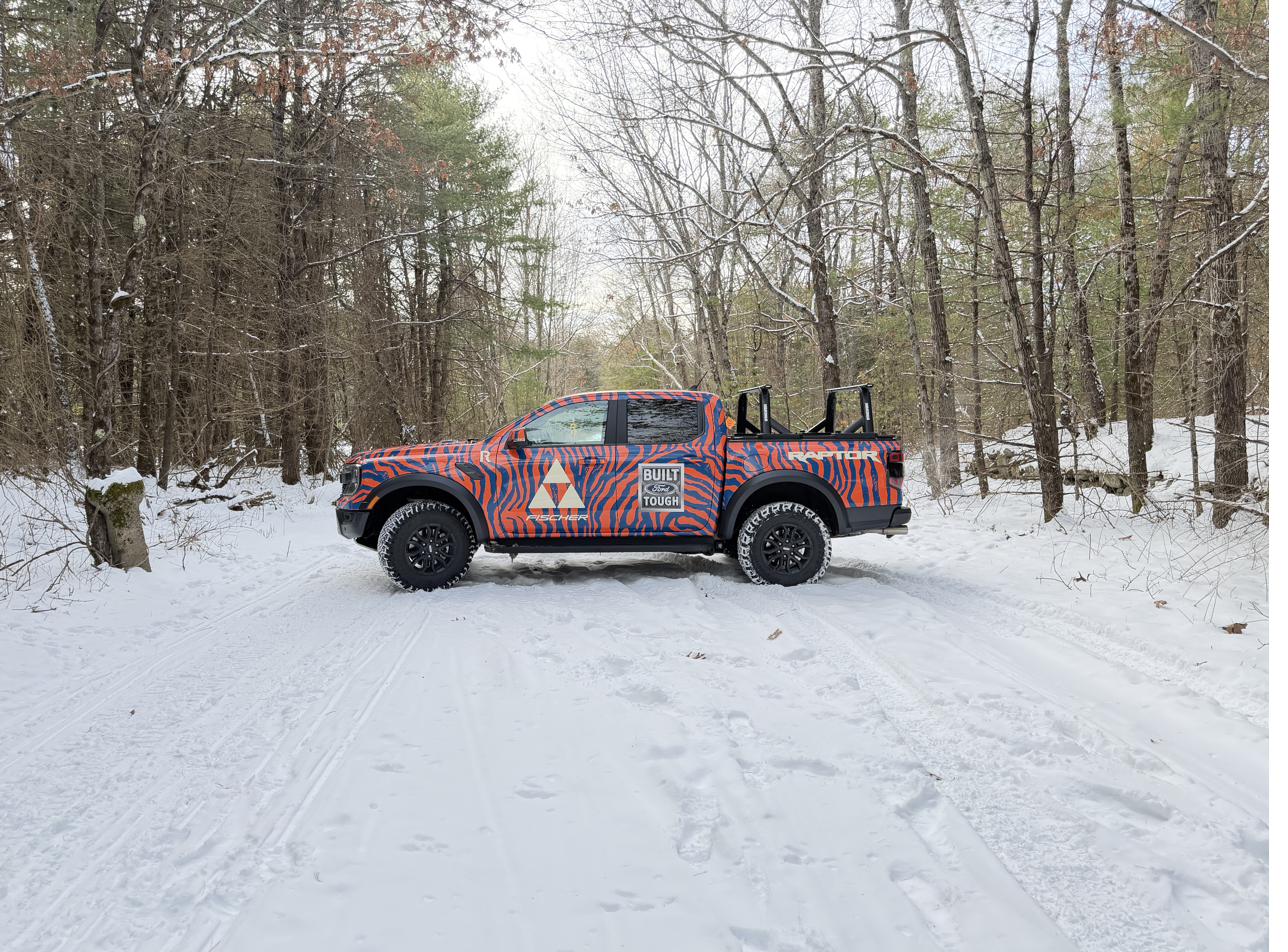 Ford Ranger Raptor LTD truck on a snowy backroad