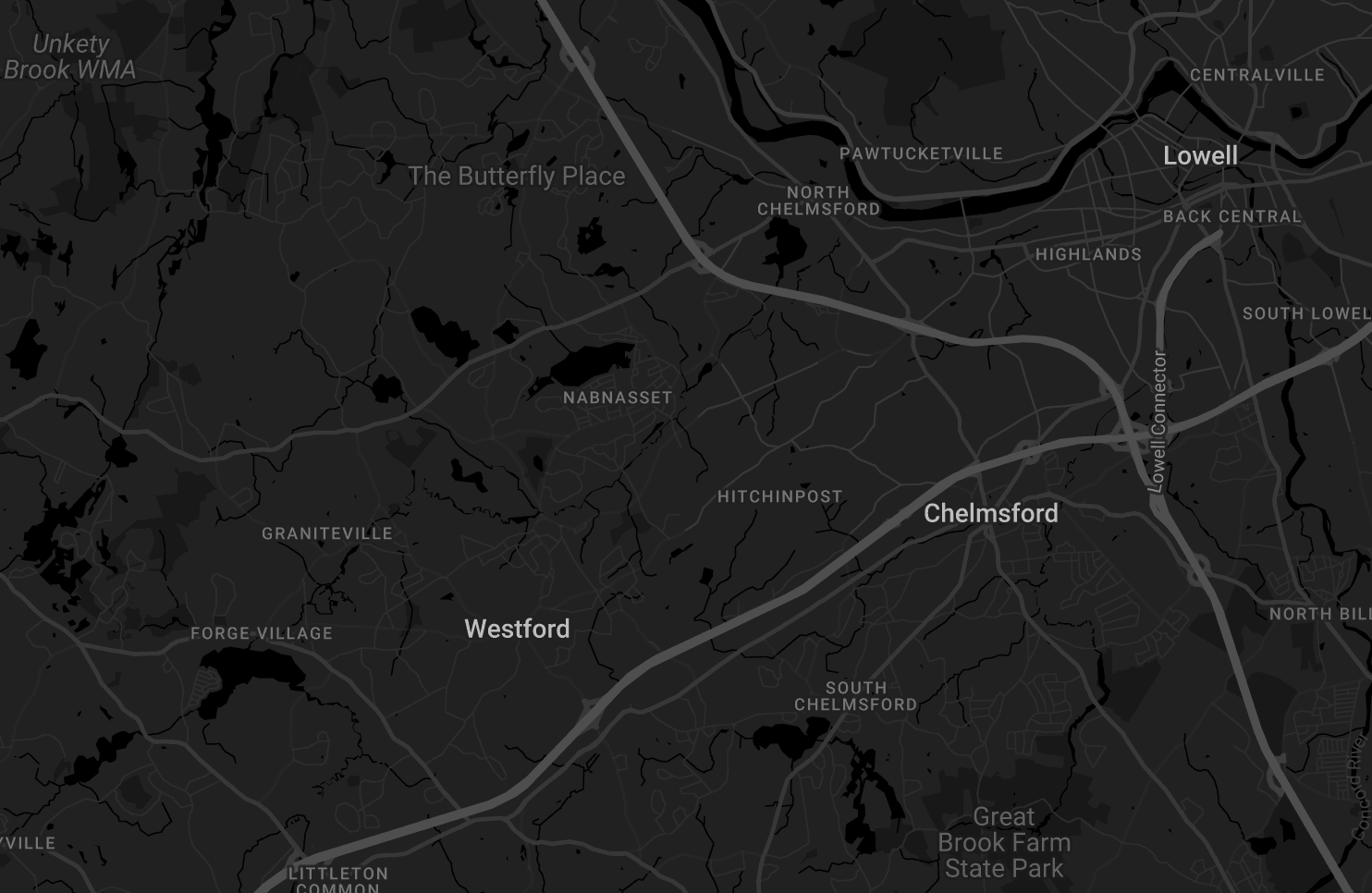 Map centered on Westford, Massachusetts